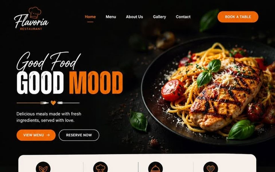 Diseño web para un restaurante: portada con platos destacados y menú del chef