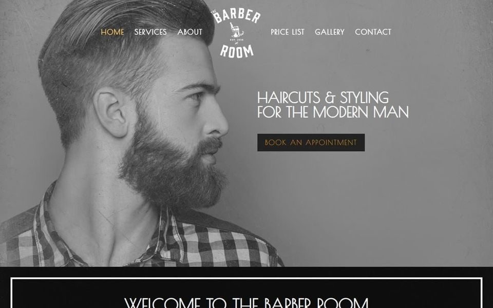 Diseño web para una barbería: portada en blanco y negro con cita en línea